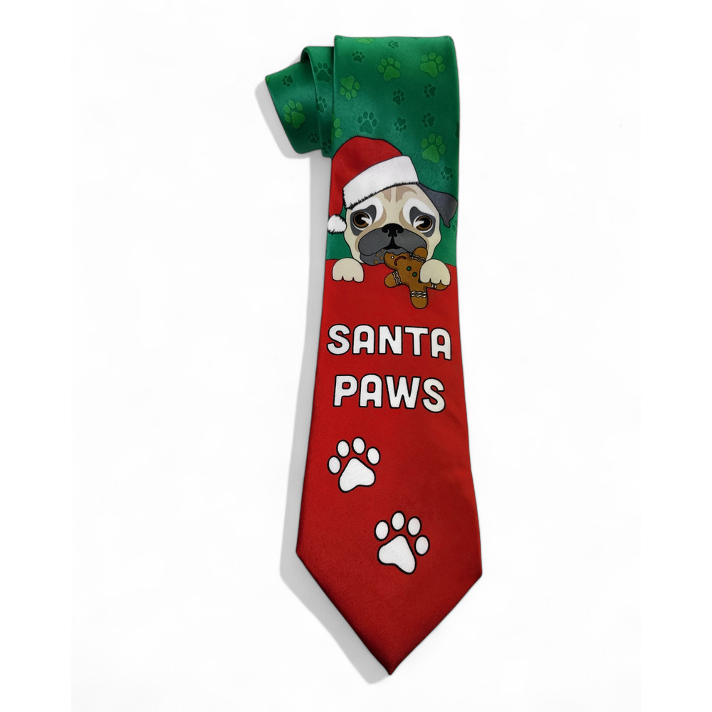 NWT Holiday Traditions Santa Paws Pug Christmas Holiday‎ Men's Neck Tie